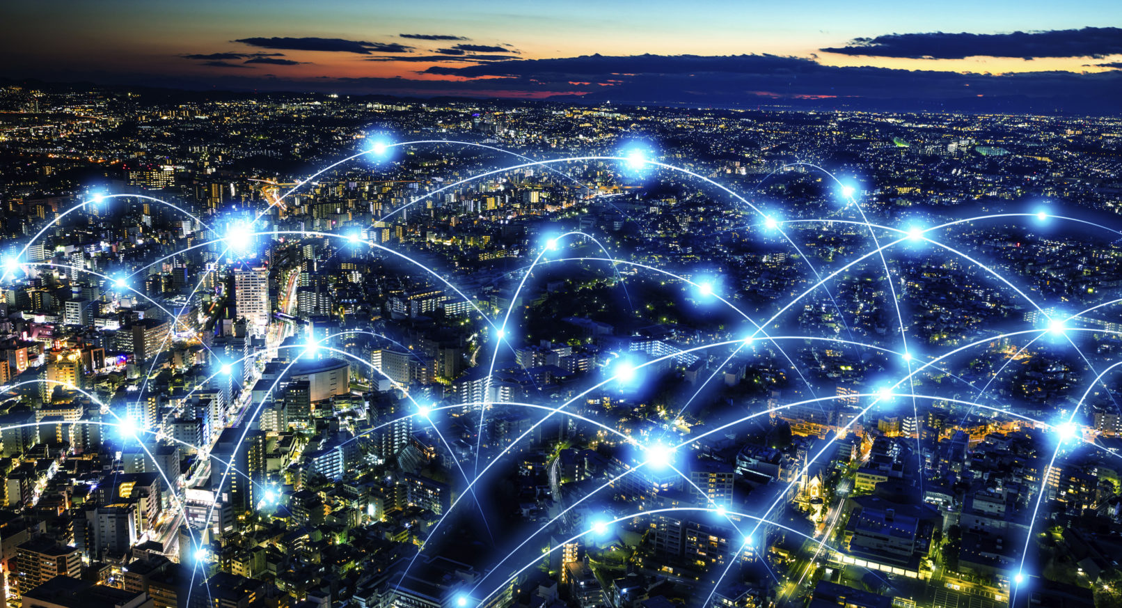 Smart city and telecommunication network concept. abstract mixed